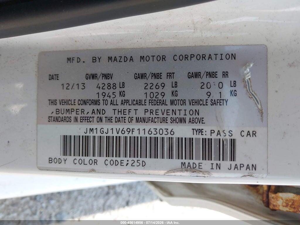 JM1GJ1V69F1163036 2015 MAZDA MAZDA6 photo no. 9