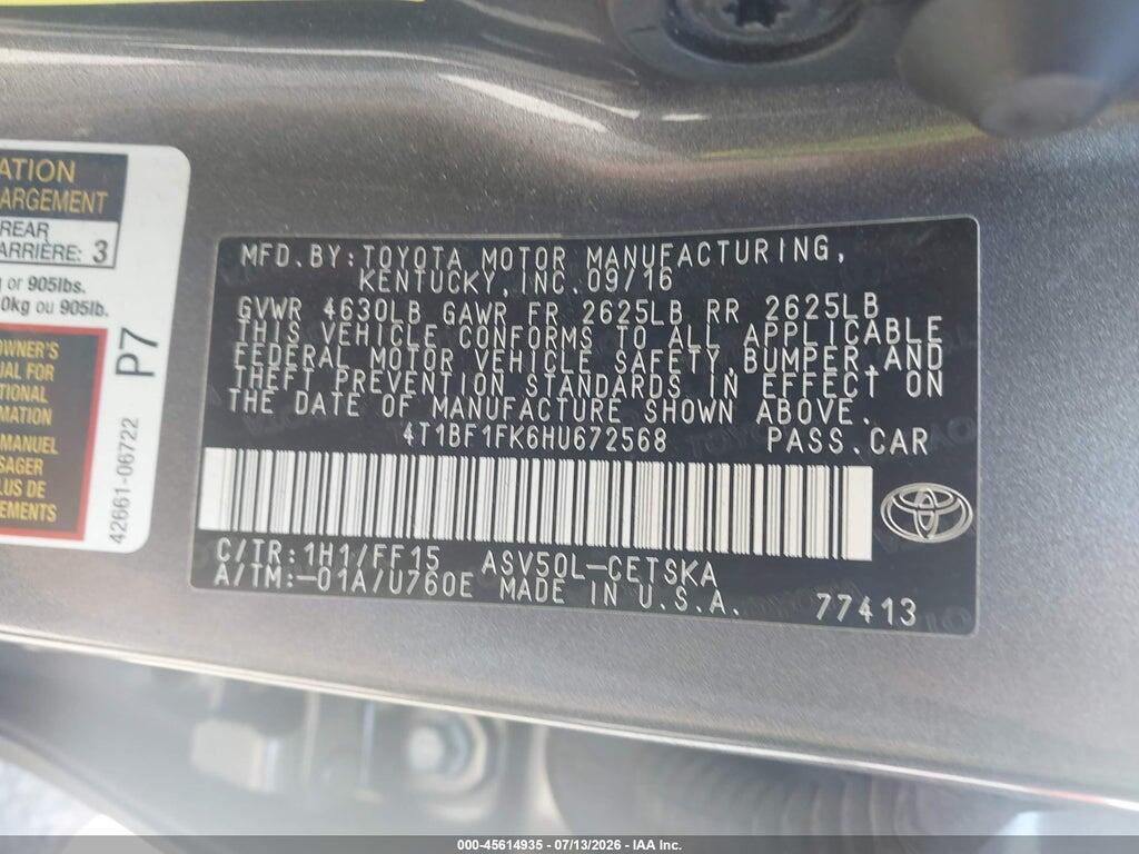4T1BF1FK6HU672568 2017 TOYOTA CAMRY photo no. 9