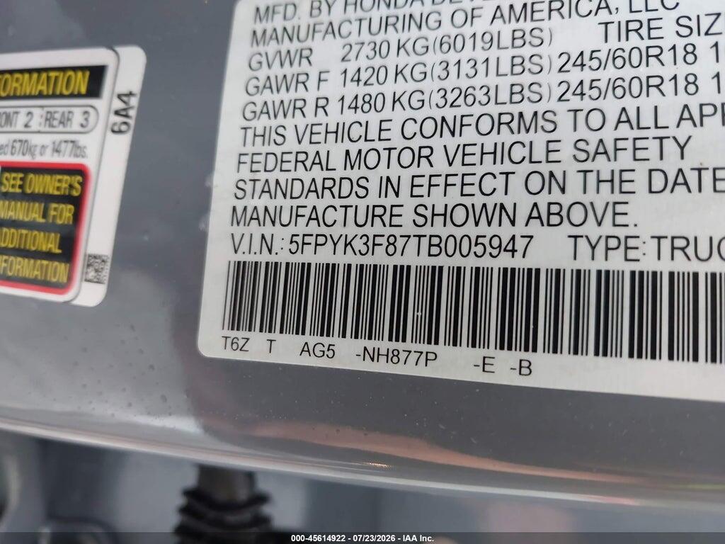 5FPYK3F87TB005947 2026 HONDA RIDGELINE photo no. 9