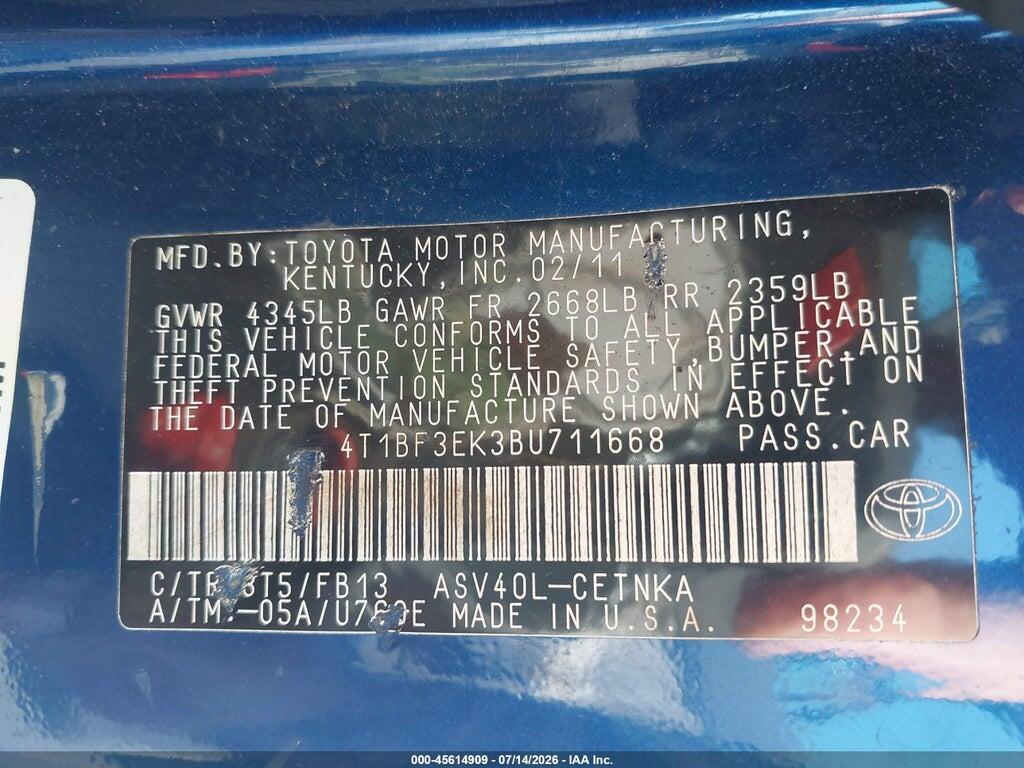 4T1BF3EK3BU711668 2011 TOYOTA CAMRY photo no. 9