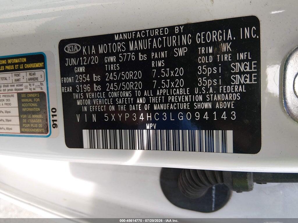5XYP34HC3LG094143 2020 KIA TELLURIDE photo no. 9