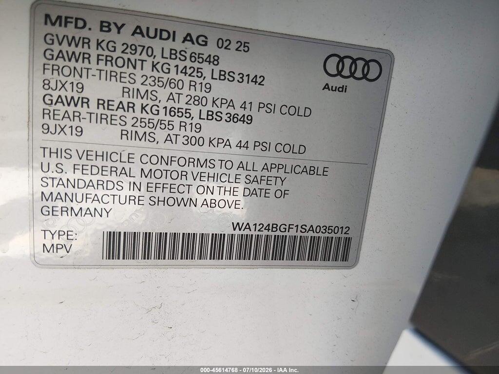 WA124BGF1SA035012 2025 AUDI Q6 E-TRON photo no. 9
