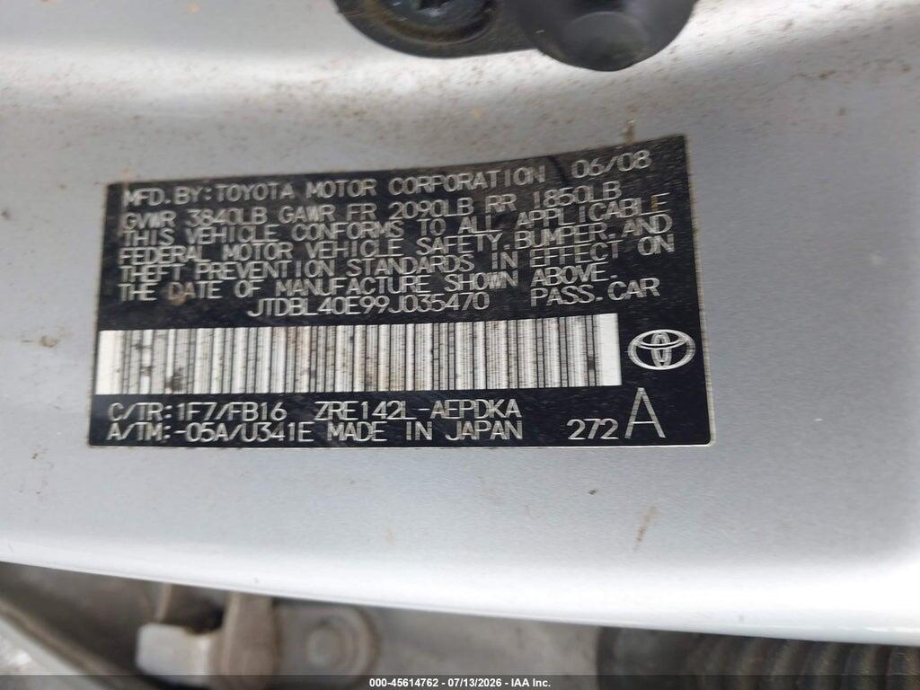 JTDBL40E99J035470 2009 TOYOTA COROLLA photo no. 9
