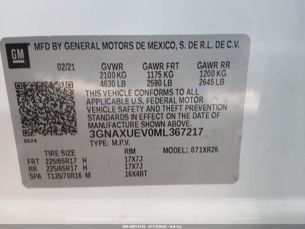 3GNAXUEV0ML367217 2021 CHEVROLET EQUINOX photo no. 9