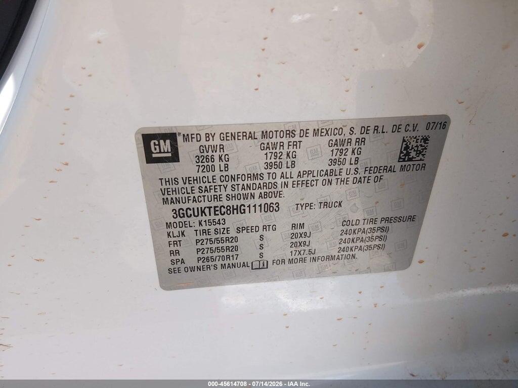 3GCUKTEC8HG111063 2017 CHEVROLET SILVERADO 1500 photo no. 9