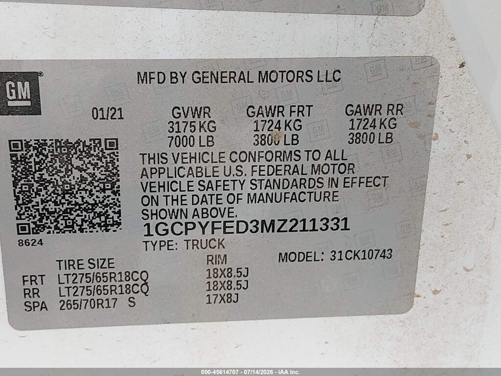 1GCPYFED3MZ211331 2021 CHEVROLET SILVERADO 1500 photo no. 9
