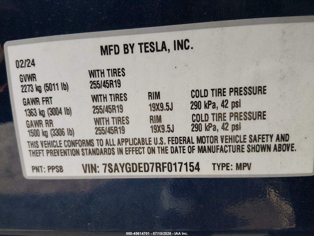 7SAYGDED7RF017154 2024 TESLA MODEL Y photo no. 9