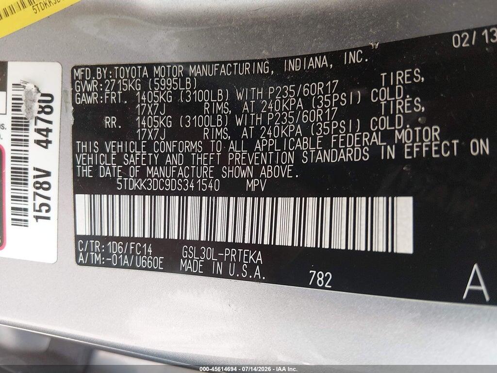 5TDKK3DC9DS341540 2013 TOYOTA SIENNA photo no. 9