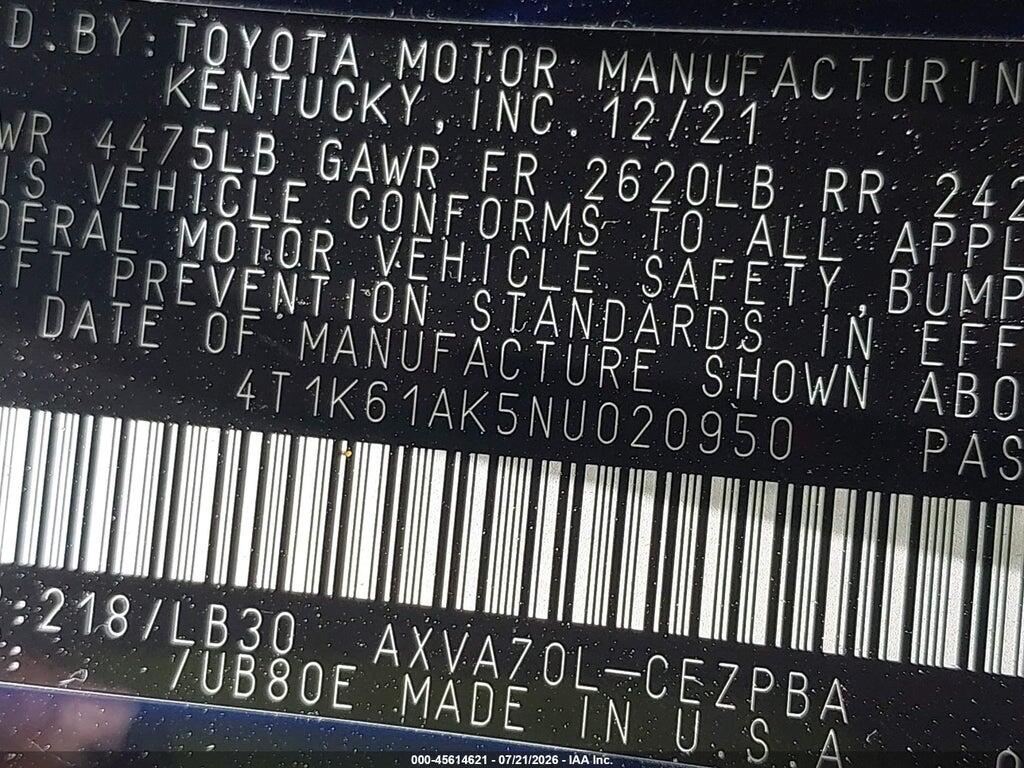 4T1K61AK5NU020950 2022 TOYOTA CAMRY photo no. 9