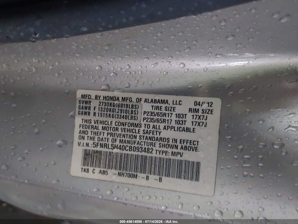 5FNRL5H40CB093482 2012 HONDA ODYSSEY photo no. 9