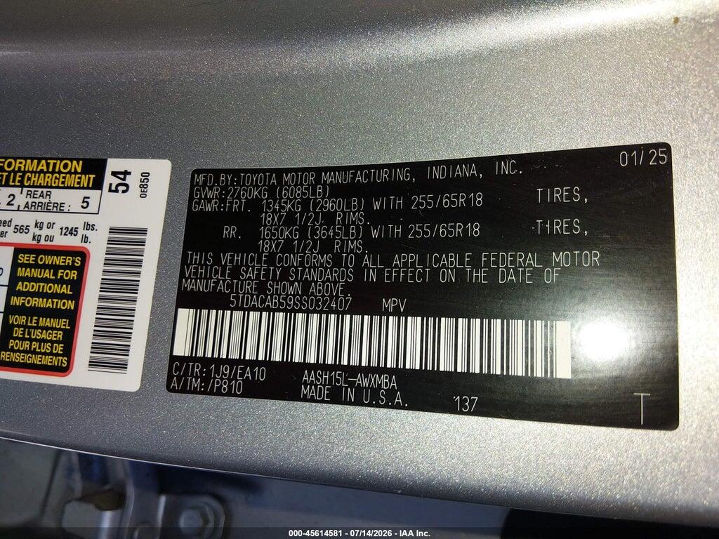 5TDACAB59SS032407 2025 TOYOTA GRAND HIGHLANDER photo no. 9