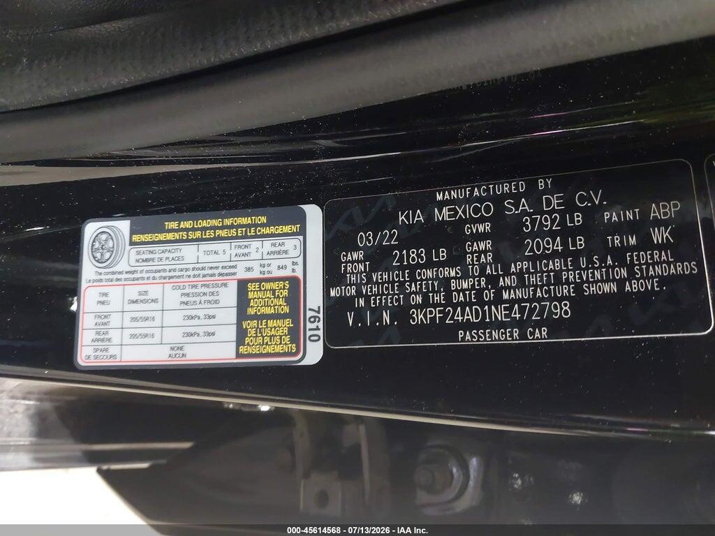 3KPF24AD1NE472798 2022 KIA FORTE photo no. 9