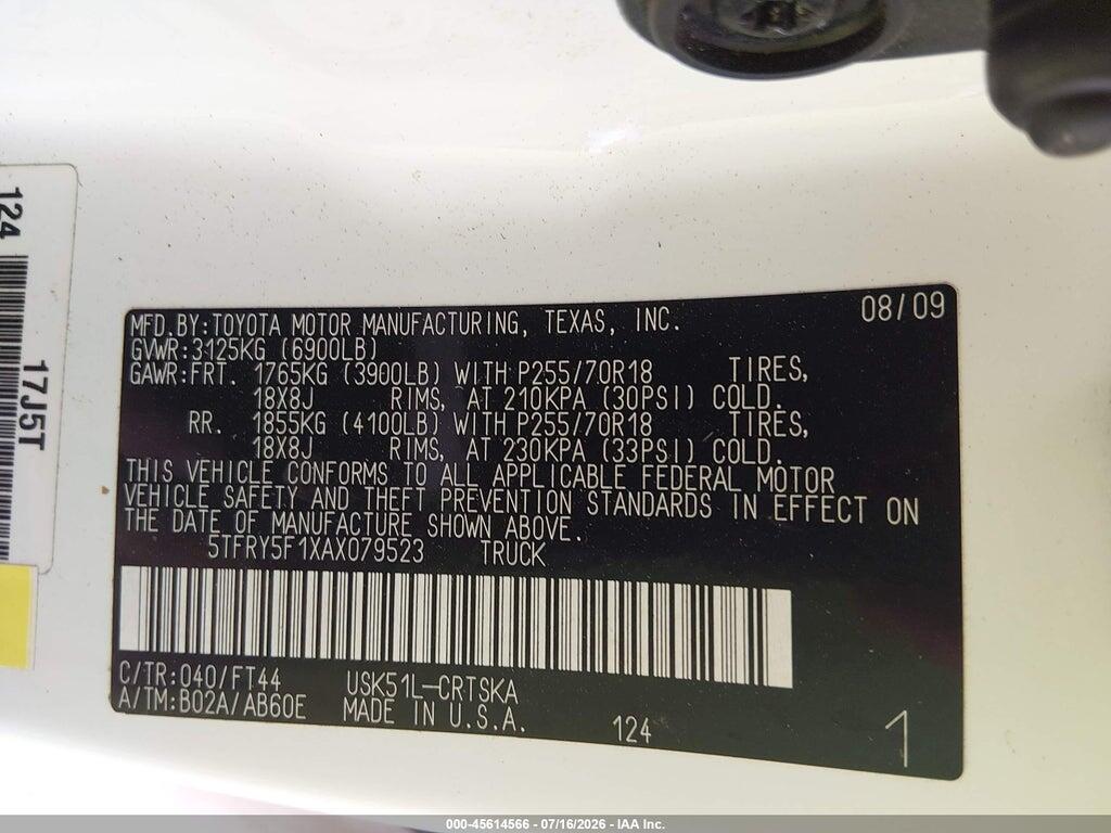 5TFRY5F1XAX079523 2010 TOYOTA TUNDRA photo no. 9