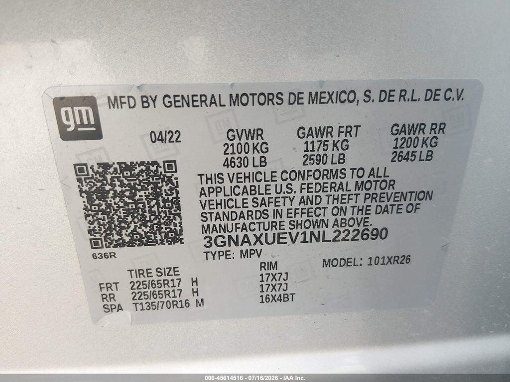 3GNAXUEV1NL222690 2022 CHEVROLET EQUINOX photo no. 9