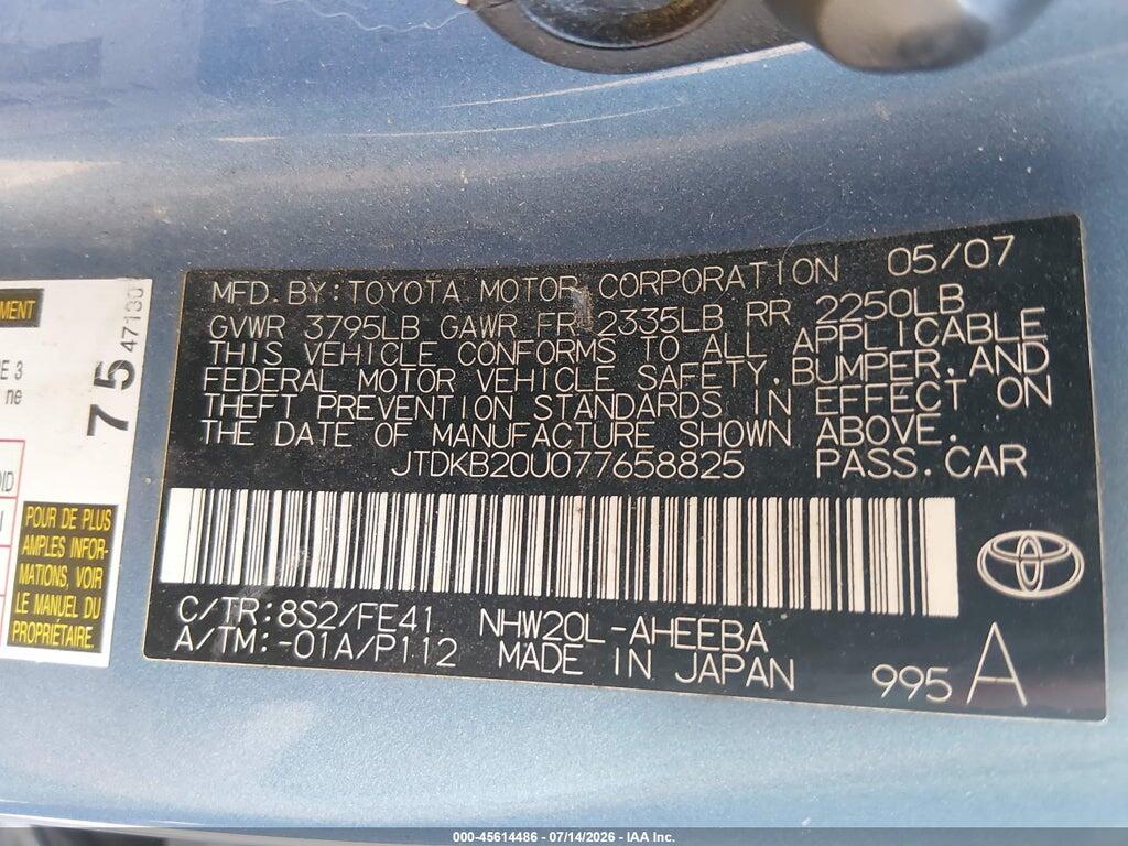JTDKB20U077658825 2007 TOYOTA PRIUS photo no. 9
