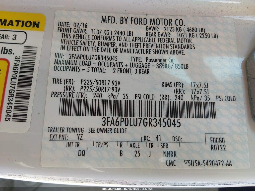 3FA6P0LU7GR345045 2016 FORD FUSION HYBRID photo no. 9