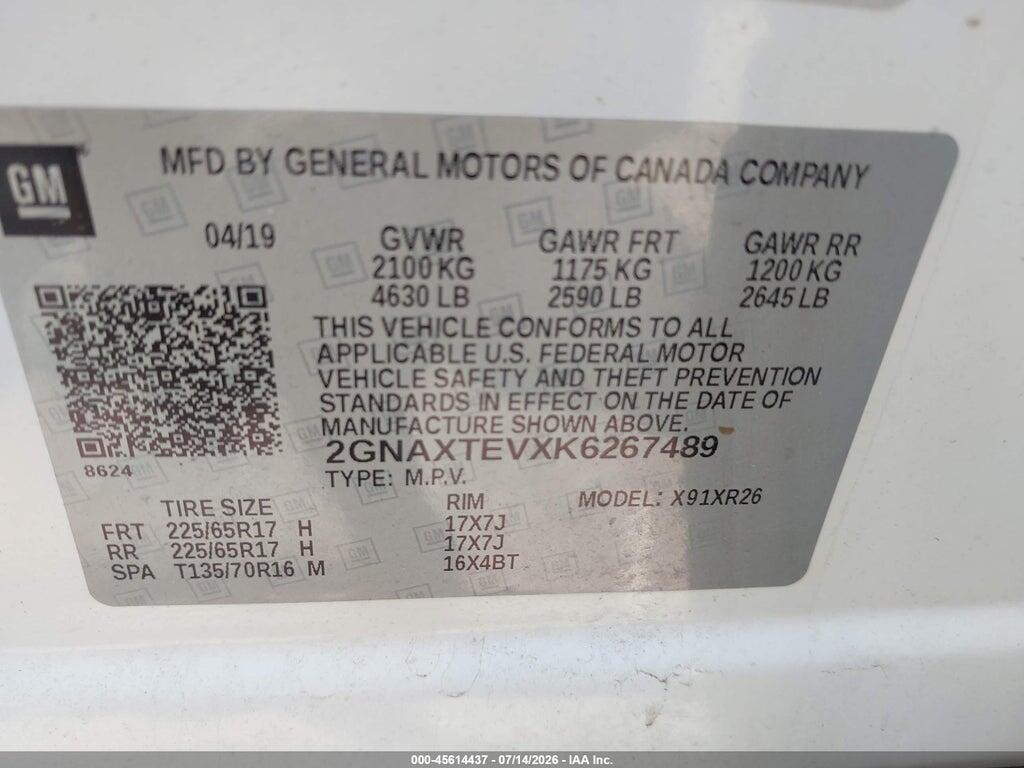 2GNAXTEVXK6267489 2019 CHEVROLET EQUINOX photo no. 9