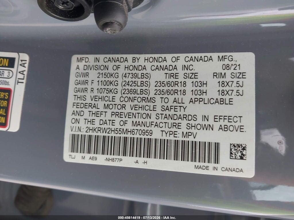 2HKRW2H55MH670959 2021 HONDA CR-V photo no. 9