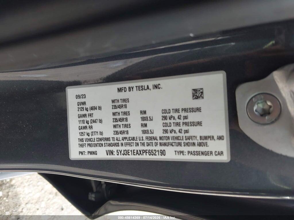 5YJ3E1EAXPF652190 2023 TESLA MODEL 3 photo no. 9