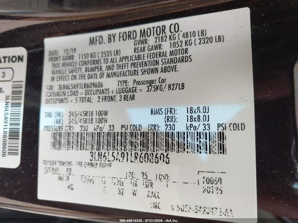 3LN6L5A91LR608606 2020 LINCOLN MKZ photo no. 9