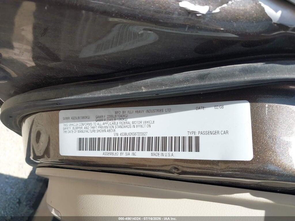4S3BL626387223527 2008 SUBARU LEGACY (NATL photo no. 9