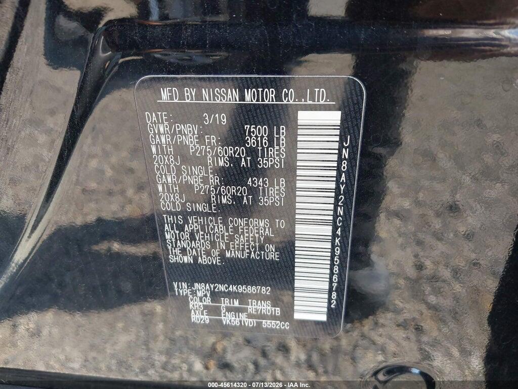 JN8AY2NC4K9586782 2019 NISSAN ARMADA photo no. 9