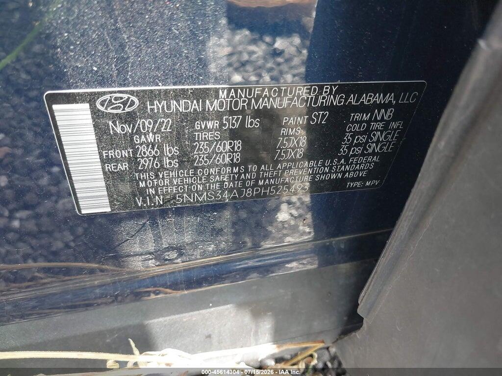 5NMS34AJ8PH525493 2023 HYUNDAI SANTA FE photo no. 9
