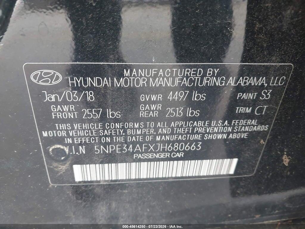 5NPE34AFXJH680663 2018 HYUNDAI SONATA photo no. 9