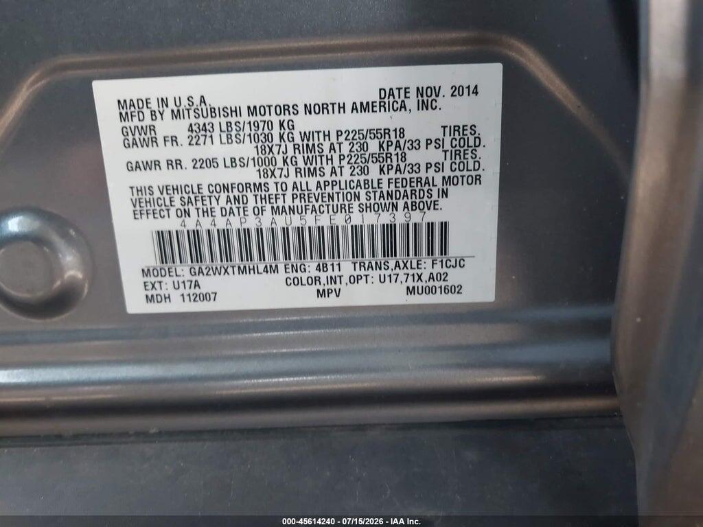 4A4AP3AU5FE017397 2015 MITSUBISHI OUTLANDER SPORT photo no. 9