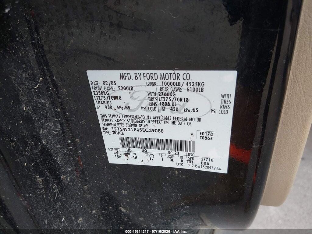 1FTSW21P45EC39088 2005 FORD F-250 photo no. 9