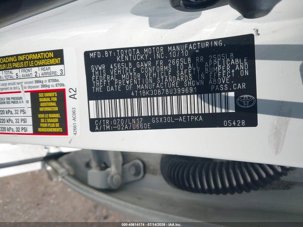4T1BK3DB7BU399691 2011 TOYOTA AVALON photo no. 9