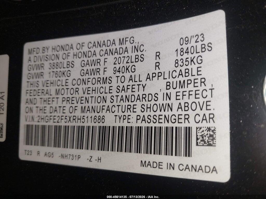2HGFE2F5XRH511686 2024 HONDA CIVIC photo no. 9