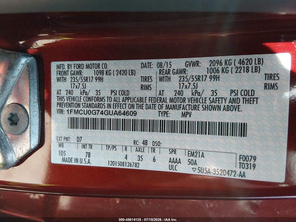 1FMCU0G74GUA64609 2016 FORD ESCAPE photo no. 9