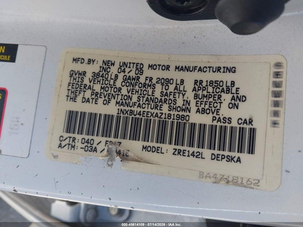 1NXBU4EEXAZ181980 2010 TOYOTA COROLLA photo no. 9