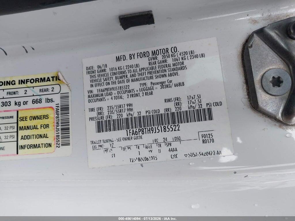 1FA6P8TH9J5185522 2018 FORD MUSTANG photo no. 9