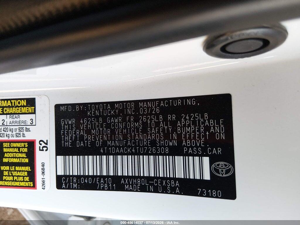 4T1DAACK4TU726308 2026 TOYOTA CAMRY photo no. 9