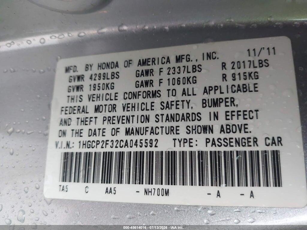 1HGCP2F32CA045592 2012 HONDA ACCORD SDN photo no. 9