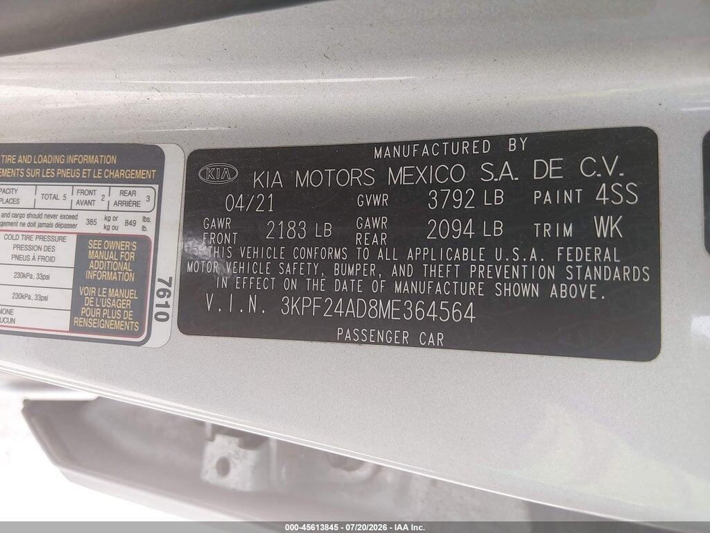 3KPF24AD8ME364564 2021 KIA FORTE photo no. 9
