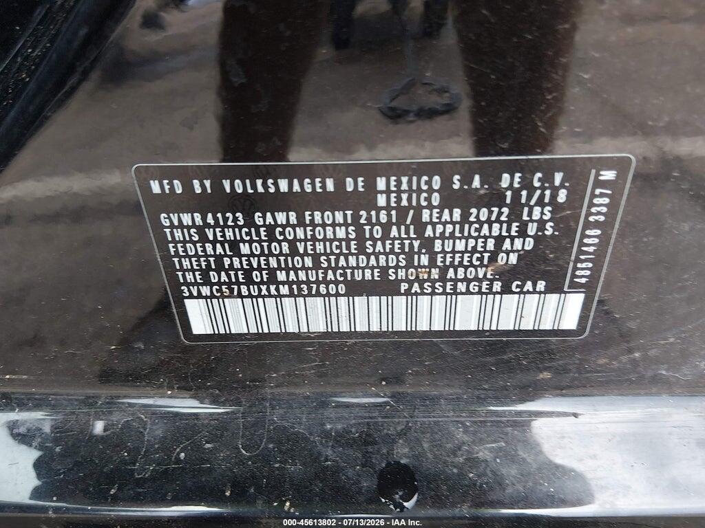 3VWC57BUXKM137600 2019 VOLKSWAGEN JETTA photo no. 9