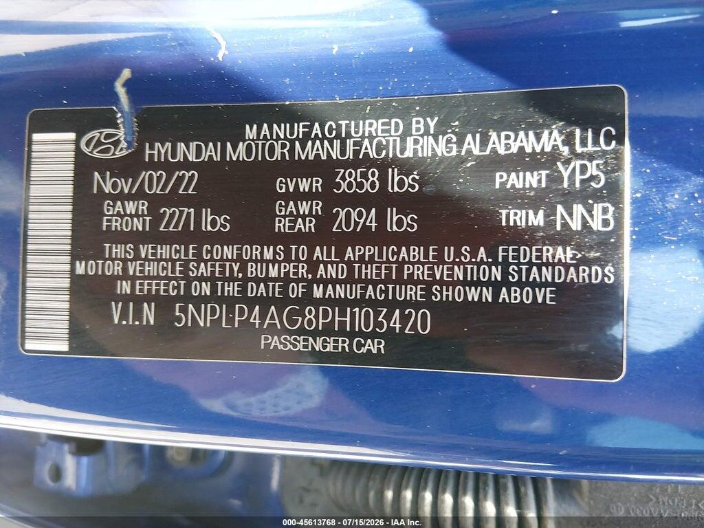 5NPLP4AG8PH103420 2023 HYUNDAI ELANTRA photo no. 9