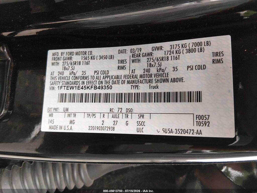 1FTEW1E45KFB49350 2019 FORD F-150 photo no. 9