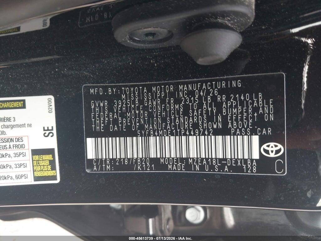 5YFB4MDE1TP449742 2026 TOYOTA COROLLA photo no. 9