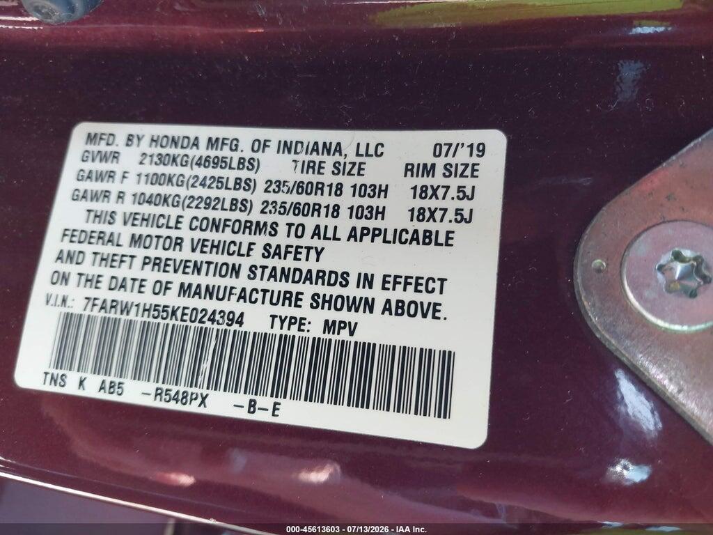 7FARW1H55KE024394 2019 HONDA CR-V photo no. 9