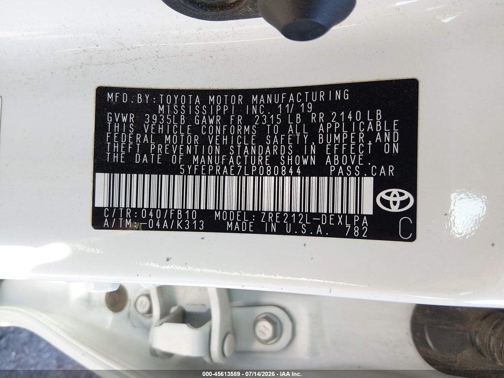 5YFEPRAE7LP080844 2020 TOYOTA COROLLA photo no. 9