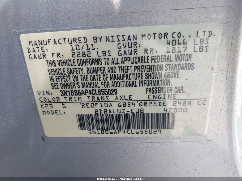 3N1BB6AP4CL695029 2012 NISSAN SENTRA photo no. 9
