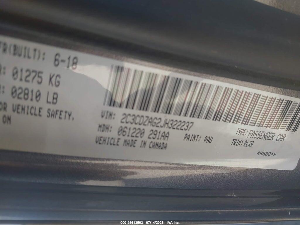 2C3CDZAG2JH322237 2018 DODGE CHALLENGER photo no. 9