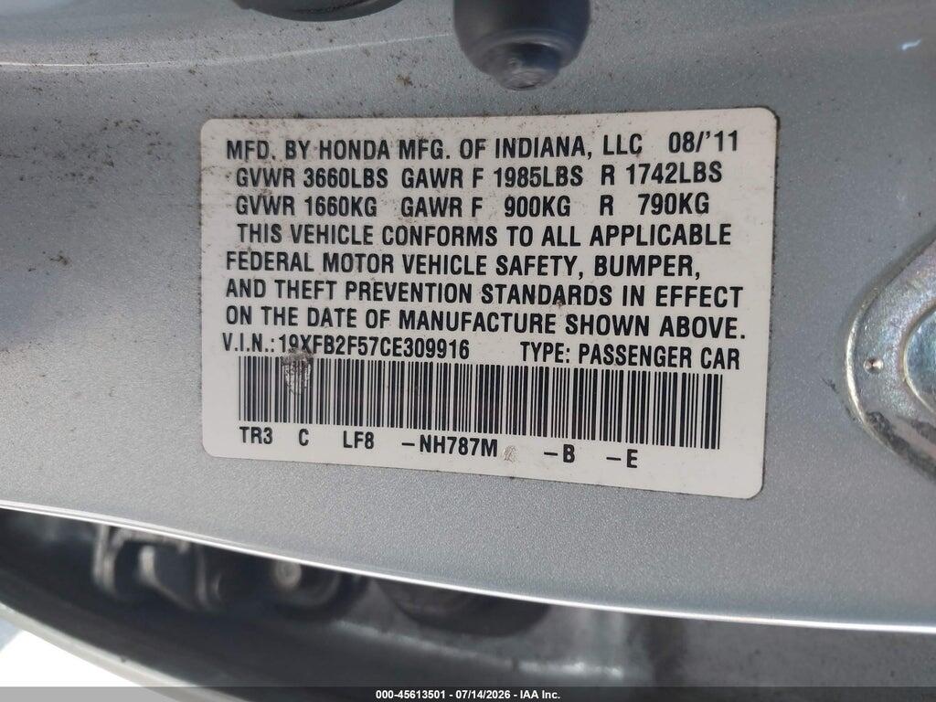 19XFB2F57CE309916 2012 HONDA CIVIC photo no. 9