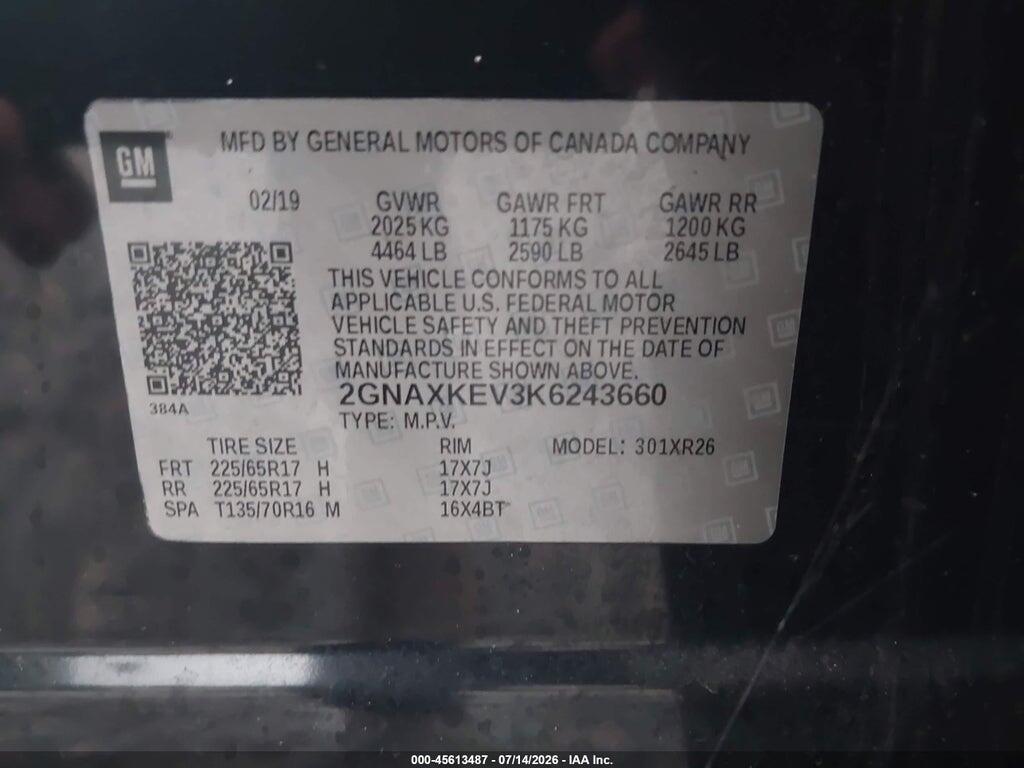2GNAXKEV3K6243660 2019 CHEVROLET EQUINOX photo no. 9