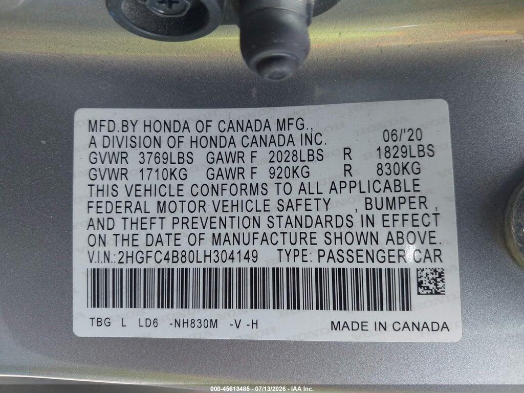 2HGFC4B80LH304149 2020 HONDA CIVIC photo no. 9