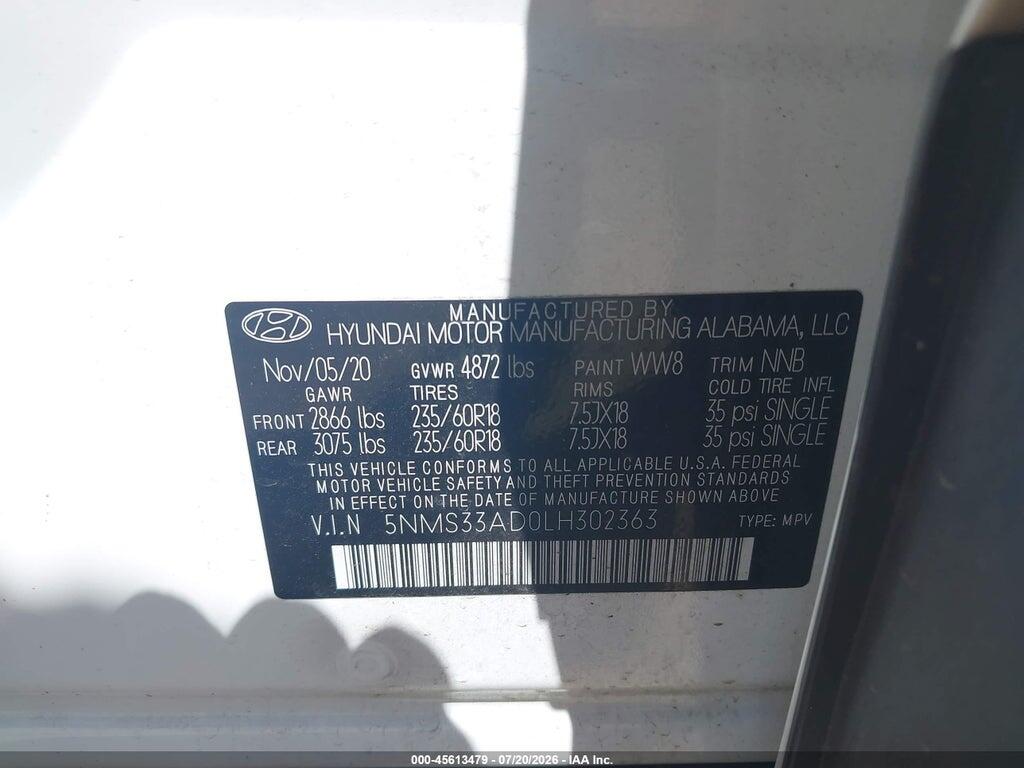 5NMS33AD0LH302363 2020 HYUNDAI SANTA FE photo no. 9